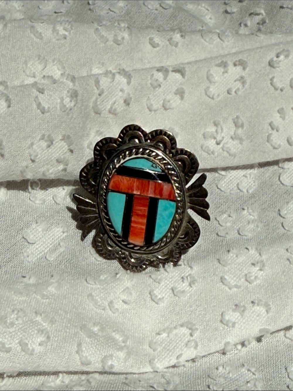 Vintage  Inlay Southwestern Sterling Single  Clip Earring - Picture 10 of 10